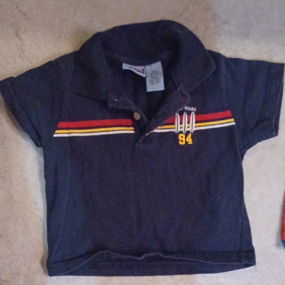 Koala Kids Navy Polo with Red and Yellow Stripes